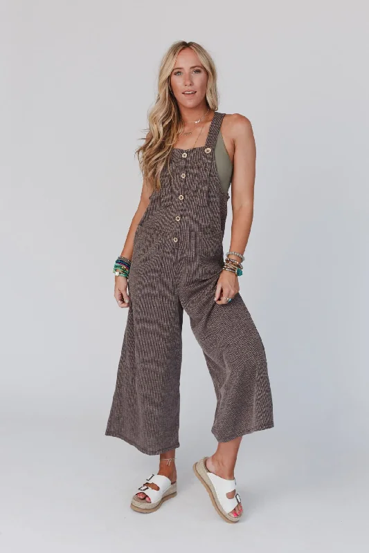The Nest High Hopes Button Up Overalls - Brown Minimalist Women's Casual