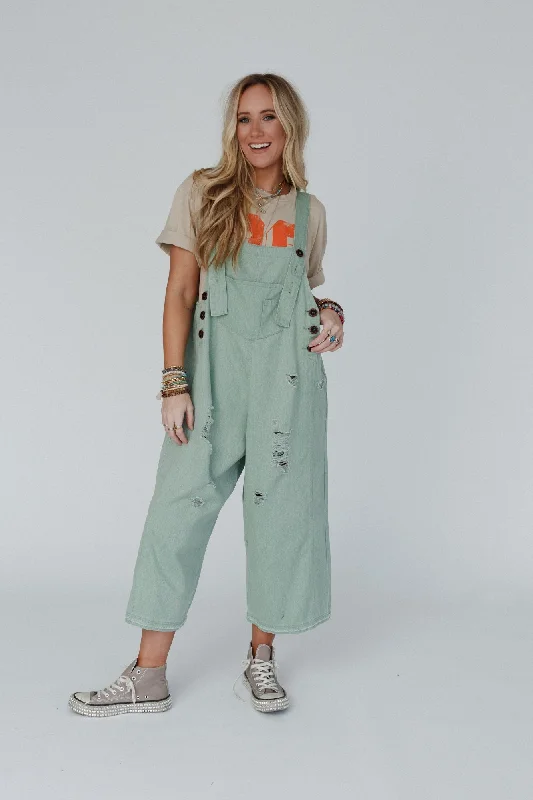 High Hopes Slouchy Denim Overalls - Sage Bohemian Women's Free
