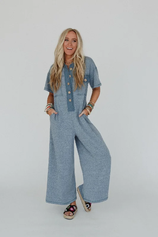 The Nest Jodi Short Sleeve Jumpsuit - Teal French