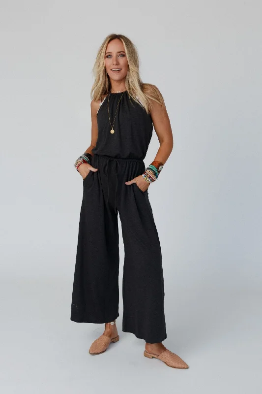 The Nest Lucky Love High Neck Jumpsuit - Charcoal 2Tone Casual Women's Loose - fitting