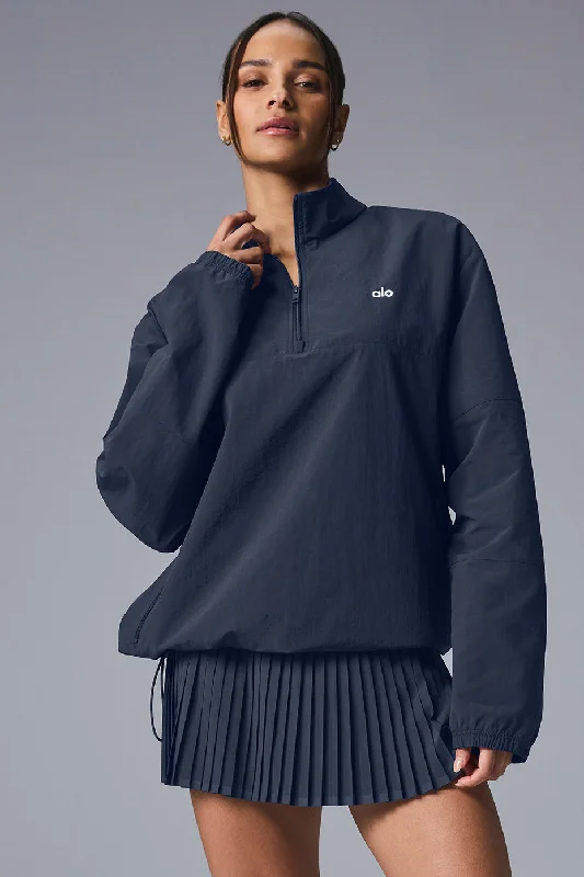 Light Weight Takeaway Track Pullover - Navy Unique Women's Upcycled