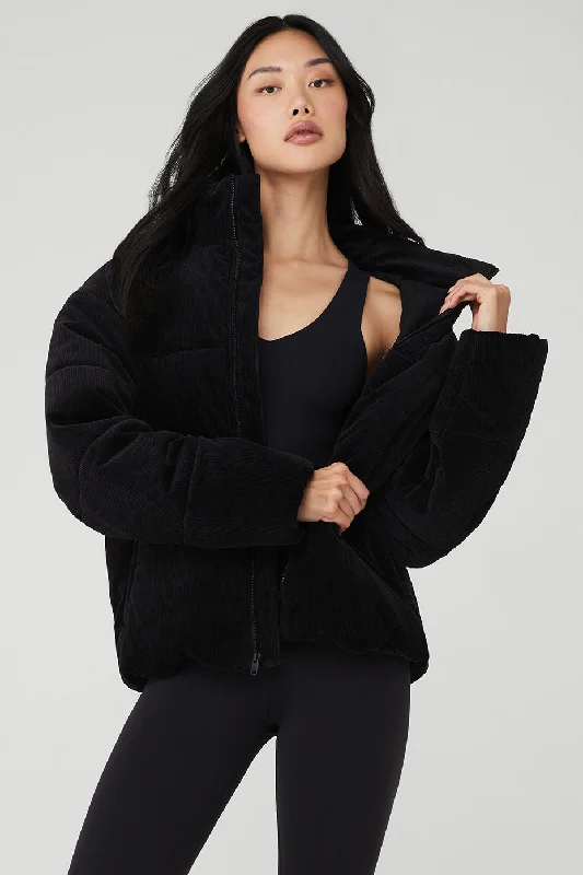 Corduroy Stage Puffer - Black Dapper Women's Bow - adorned