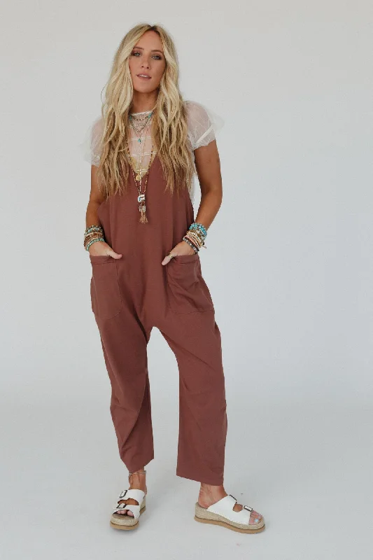 Marina Bay Jumpsuit - Mocha Polished Women's Silk
