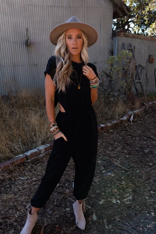 The Nest Midsummer Morocco Open Back Jumpsuit - Black Compression