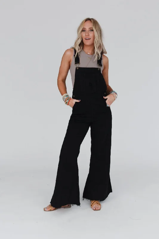 Milly Distressed Hem Wide Leg Overall - Black Youthful Women's Pop