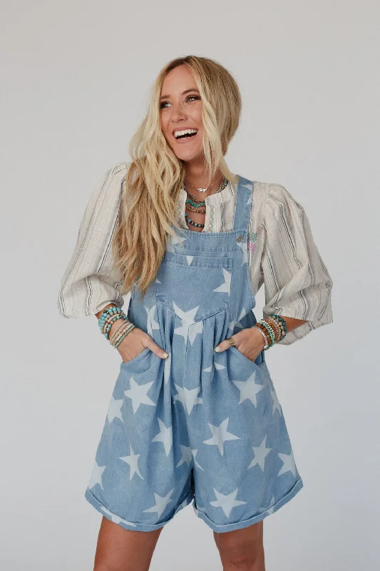 Moonlit Skies Wide Leg Romper - Denim Disco