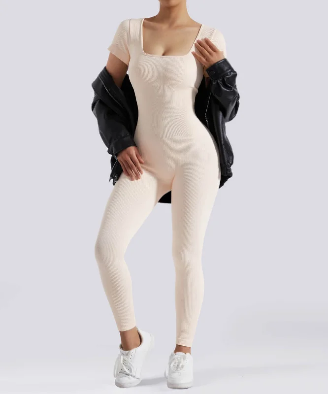 Short Sleeves Tummy Control Jumpsuit Sleek Women's 