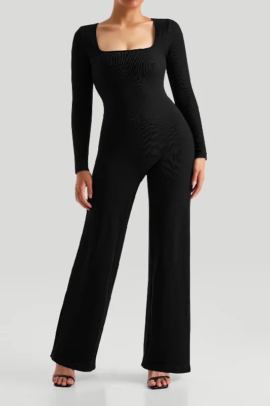 Square Neck Long Sleeves Jumpsuit Refined Women's Classic 