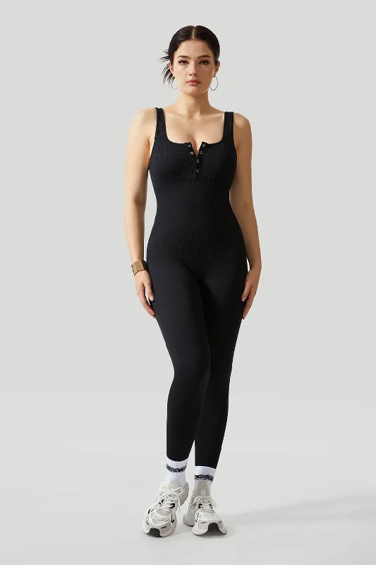 Thread Press Button Tummy Control Jumpsuit Edgy Women's Punk