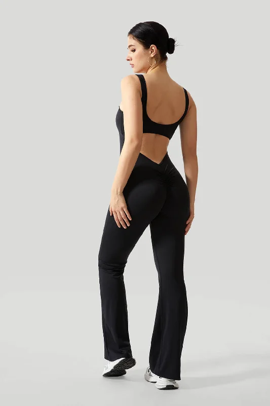 V-Back Butt Lift Flared Leg Jumpsuit Casual Women's Japanese 