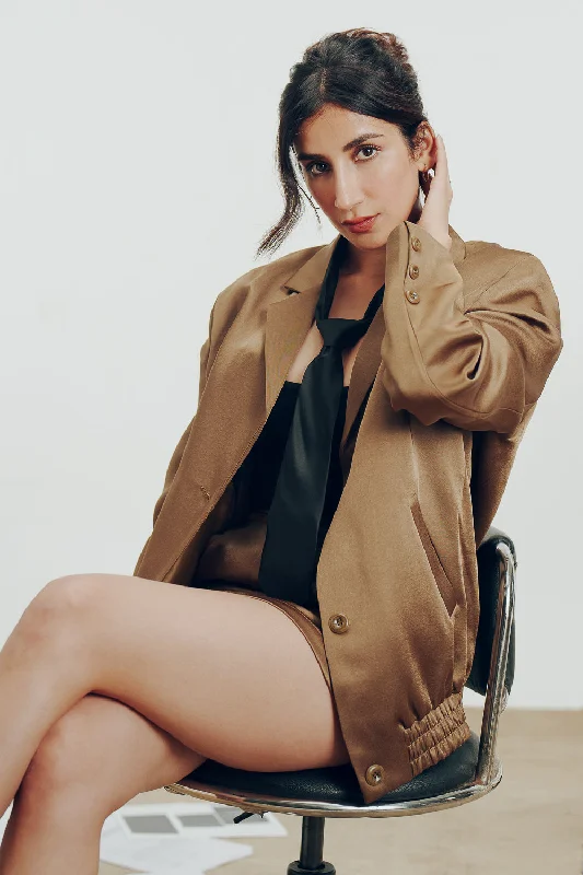 Satin Copper Brown Blazer Jacket British Gentlewoman Style