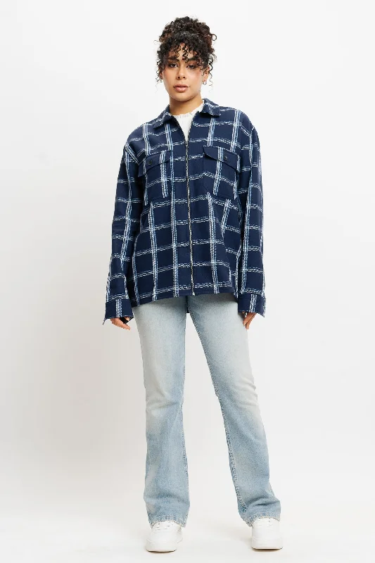 Navy Checks Women's Shacket Modern Women's 
