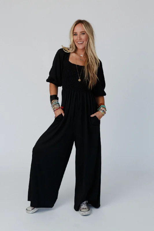 The Nest Nick Of Time Smocked Jumpsuit - Black Street