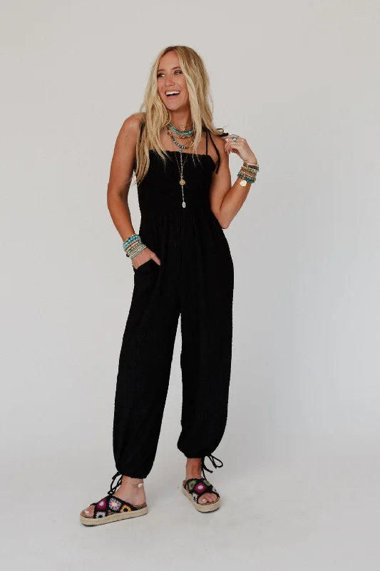 The Nest Perfect Timing Textured Jumpsuit - Black Preppy Women's College