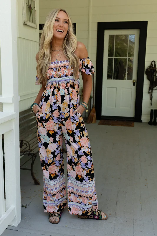 Petal Paradise Floral Jumpsuit - Black Rugged Women's Outdoor 