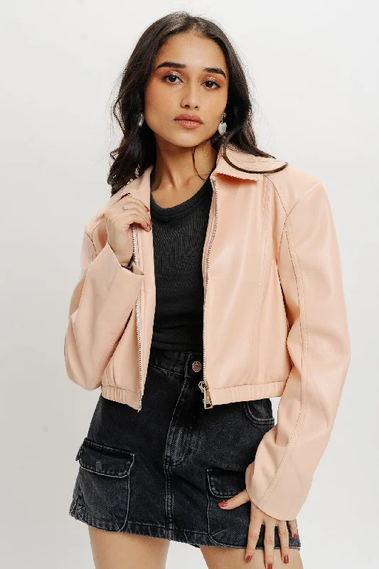 Pink Leather Jacket Minimalist Women's Casual