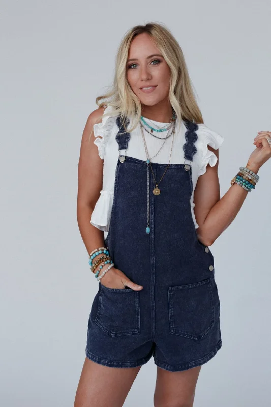 Scalloped Waves Romper - Navy Feminine Women's Style 