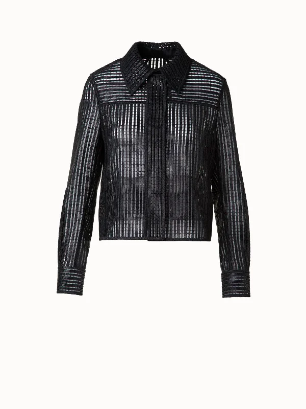Shirt Jacket with Stripes Embroidery Minimalist Women's Casual