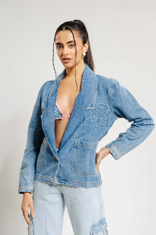 Single Breasted Denim Blazer Feminine Women's Soft 