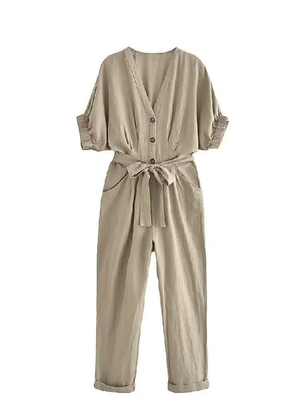 Step into 2023: Elegant Solid Color Slim Long Jumpsuit. Bohemian Women's Free