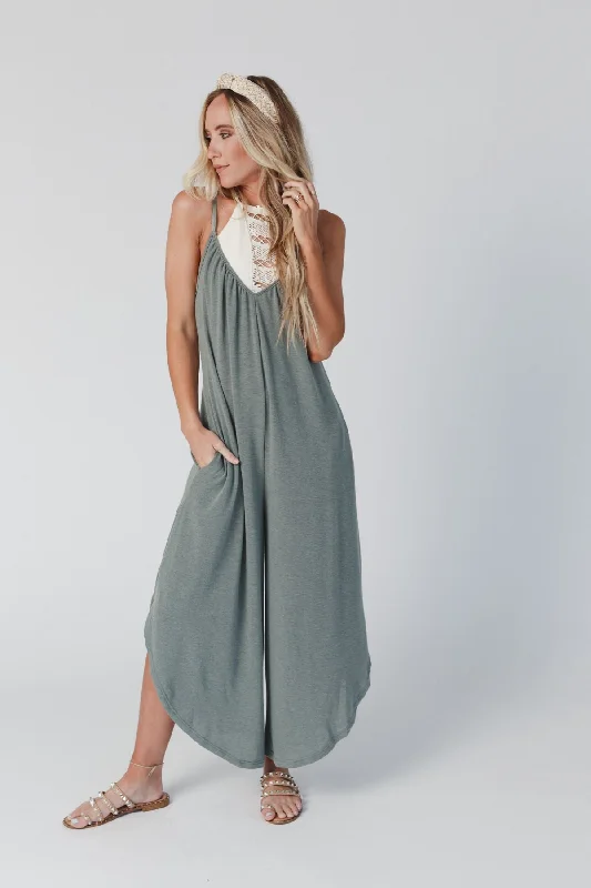 Sunny Daze Wide Leg Jumpsuit - Olive Trendy Women's Oversized
