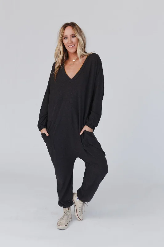 The Perfect Long Sleeve Harem Jumpsuit - Dark Gray Earthy Women's Hemp - based