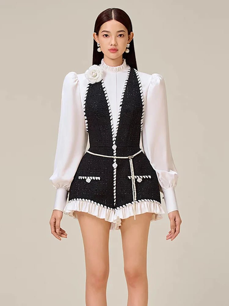 Trendy Patchwork Tweed Playsuit - Autumn Fashion Adventure