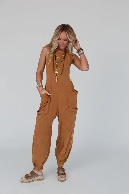 Turning Point Washed Cargo Jumpsuit - Camel Practical Women's Multi - 