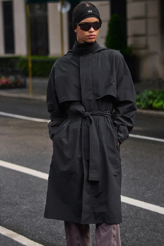 Crinkle On The Move Trench - Black Elegant Women's 
