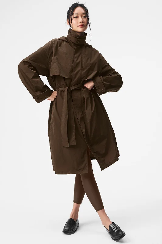 Crinkle On The Move Trench - Espresso Minimalist Women's Casual
