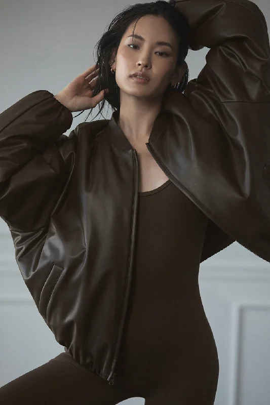 Faux Leather Premier Bomber - Espresso Cashmere