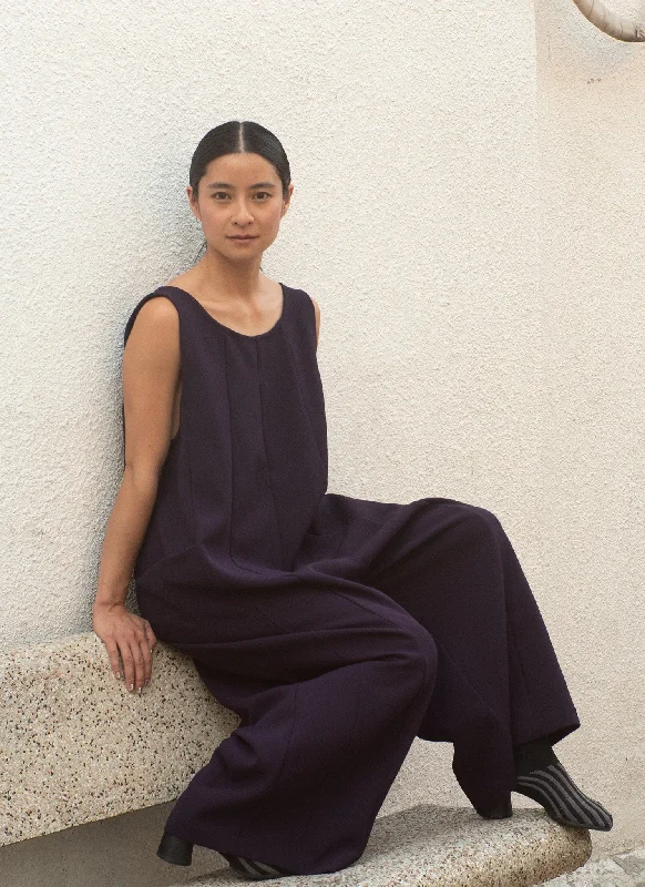 Verdant Sleeveless Pocket Jumpsuit - Eggplant Purple Stylish Women's Tropical 