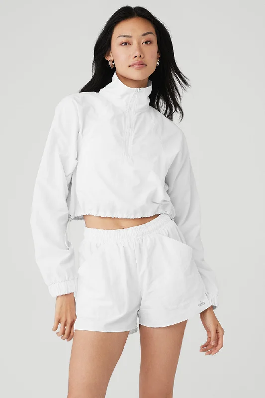 Cropped 1/4 Zip Alumni Pullover - White Sustainable Organic
