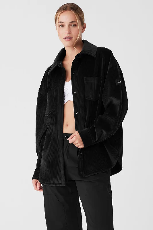 Ribbed Velour Mountain Side Shacket - Black Sophisticated Women's 