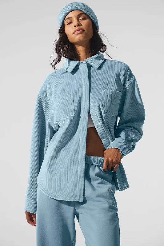 Ribbed Velour Mountain Side Shacket - Celestial Blue Sporty Women's Athleisure 