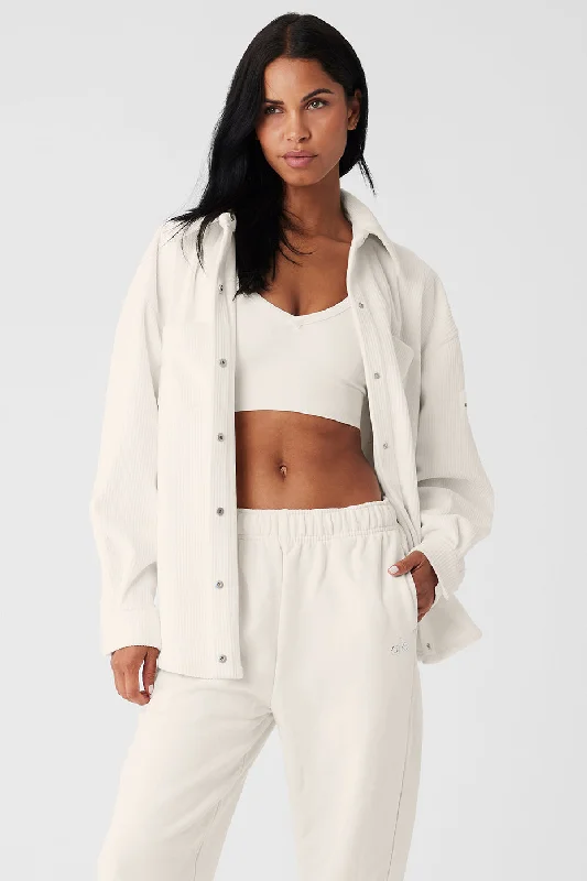 Ribbed Velour Mountain Side Shacket - Ivory Sophisticated Women's 