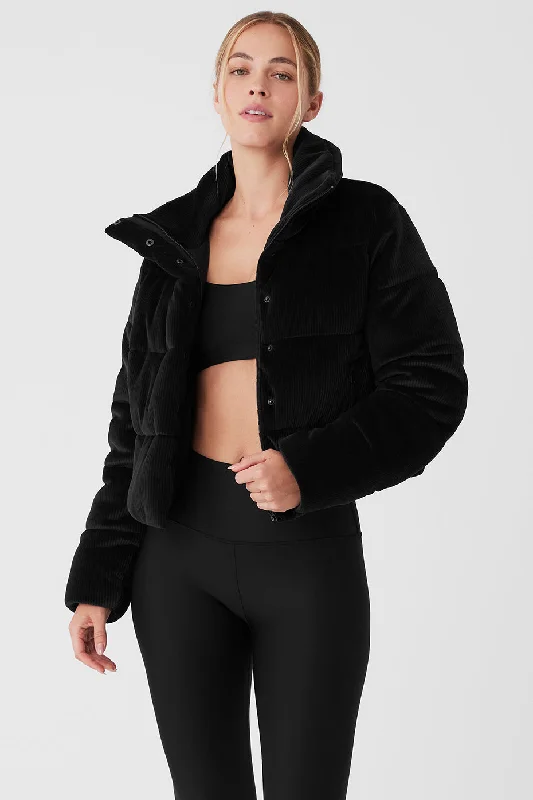 Ribbed Velour Gold Rush Puffer - Black purpose