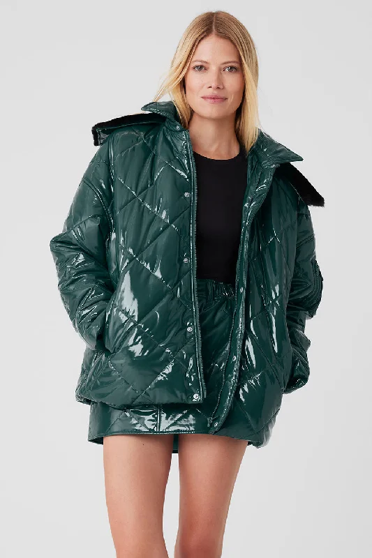 Snomoto Puffer Jacket - Midnight Green Sporty Women's Athleisure 