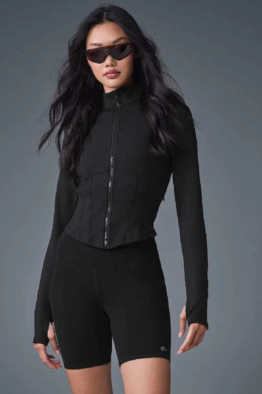 Airbrush Corset Full Zip Jacket - Black Refined Women's Hand - crafted