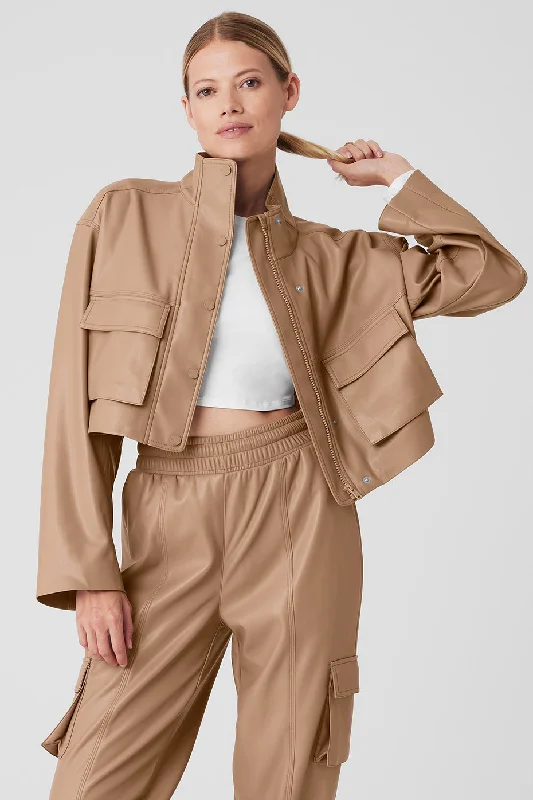 Faux Leather Power Hour Jacket - Toasted Almond Edgy Women's Punk