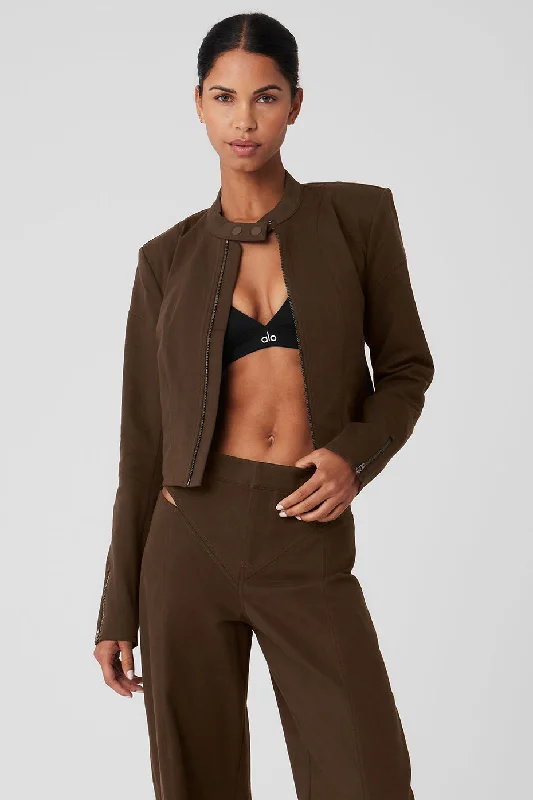 Cropped Full Throttle Moto Jacket - Espresso Cashmere