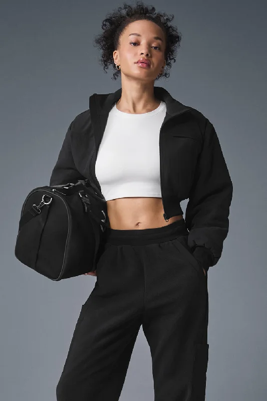 Polar Fleece Cropped Wintry Mix Jacket - Black Sophisticated Women's 