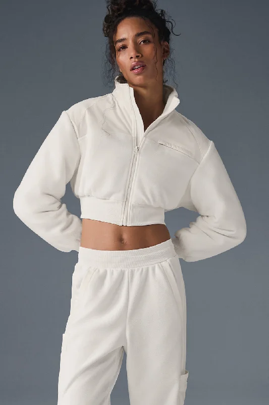 Polar Fleece Cropped Wintry Mix Jacket - Ivory Women