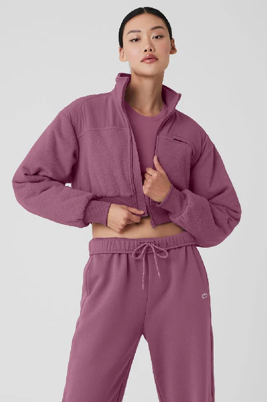Polar Fleece Cropped Wintry Mix Jacket - Soft Mulberry Sleek Women's 