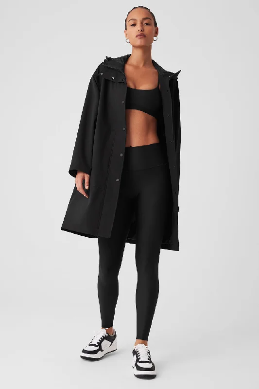 Rain Or Shine Long Coat - Black Relaxed Women's 
