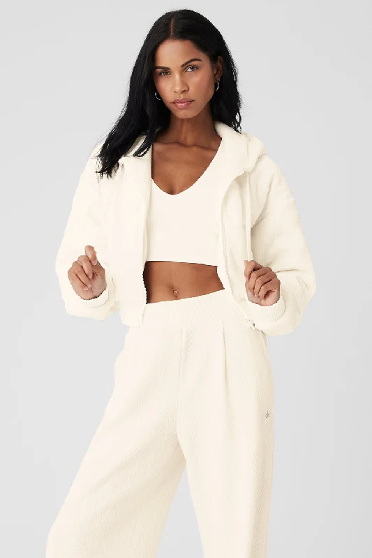 Cropped Cozy Day Full Zip Jacket - Ivory Hip Women's Retro