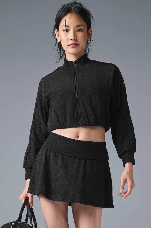 Cropped Doubles Only Full Zip Jacket - Black Sleek Women's Metallic