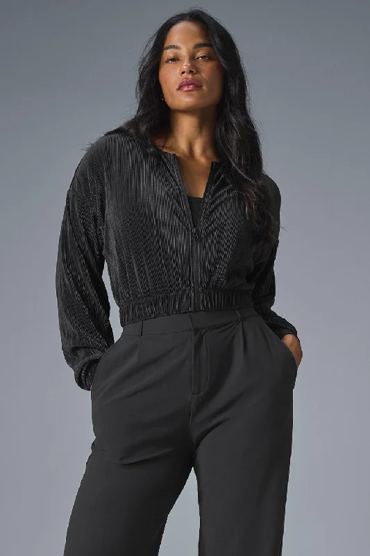 Cropped Micro Plisse Jacket - Black Earthy Women's Hemp - based