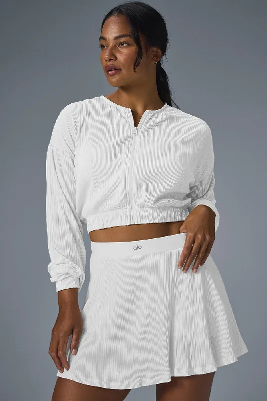 Cropped Micro Plisse Jacket - White Sophisticated Women's Tailored