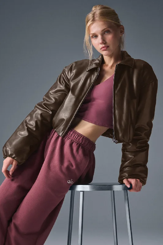 Faux Leather Cropped Premier Bomber - Espresso Cool Women's Skate